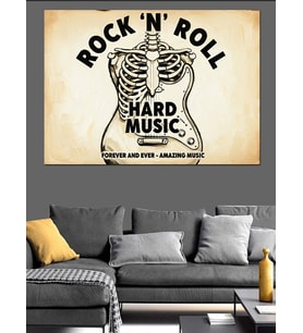 Rock'N Roll Kemik Tişört Dekoratif Kanvas - Mdf Ahşap Tablo