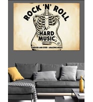 Rock'N Roll Kemik Tişört Dekoratif Kanvas - Mdf Ahşap Tablo