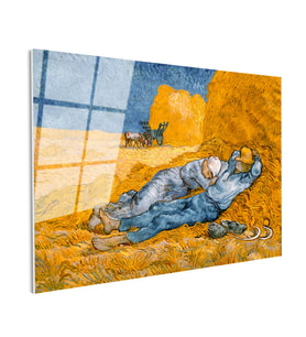Tamperli Gerçek Cam Tablo Vincent van Gogh Samanlıkta Uyuyanlar Ressam Tablosu Duvar Dekoru