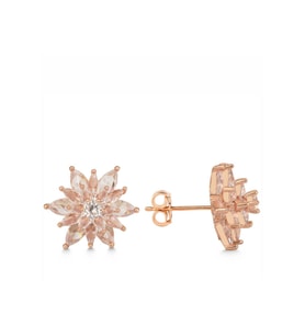 Gümüş Rose 4 Katman Lotus Çiçeği Kadın Çivili Küpe CSR2184877