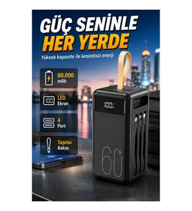 4 Portlu Taşınabilir Powerbank – Hızlı Şarj, LED Ekran ve Fener