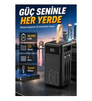 4 Portlu Taşınabilir Powerbank – Hızlı Şarj, LED Ekran ve Fener