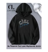 Unisex Kadın Erkek Ciel Lune Özel Tasarım Baskılı Kapşonlu Sweatshirt (Siyah)