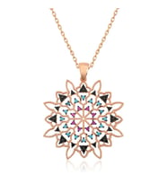 Gümüş Rose Geometrik Desenli Madalyon Kolye
