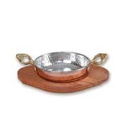 Bakır Sahan ve Ahşap Altlık 14 cm
