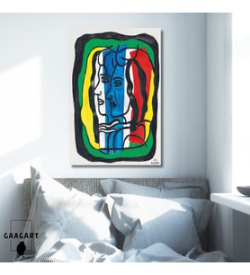 Tekli Dikey Kanvas Tablo Ünlü Eserler Fernand Leger Aux Deux Profils