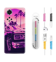 Huawei Nova Y70 Y90 Nova 9 SE  Kılıf Kablo Koruma Spiral Silikon Mor Araba 1711