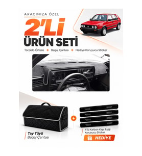 e-biz VOLKSWAGEN GOLF 2 (1983-1992) Uyumlu Torpido Örtüsü + Tay Tüyü Çanta - Siyah-Gri - VW007