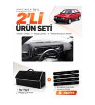 e-biz VOLKSWAGEN GOLF 2 (1983-1992) Uyumlu Torpido Örtüsü + Tay Tüyü Çanta - Siyah-Gri - VW007