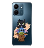 Xiaomi Redmi 13C Uyumlu Sevimli Baby Yoda ve Stitch Desenli Şeffaf Telefon Kılıfı