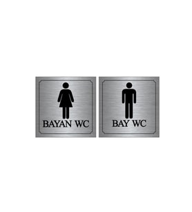Bay-bayan Wc Yönlendirme Yazısı Metal Gümüş 2'li 10x10 Cm
