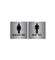 Bay-bayan Wc Yönlendirme Yazısı Metal Gümüş 2'li 10x10 Cm