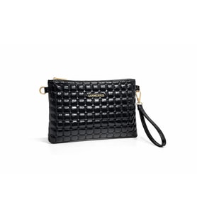 Kadın Suni Deri Ayarlanabilir Çapraz Ve El Askılı Portföy, Clutch Çanta S-1424 (Parlak Siyah)