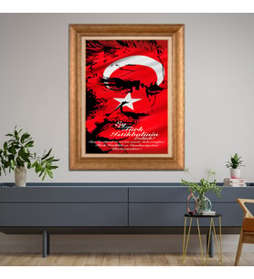 Altın Paspartulu Atatürk  Çerçeveli Tablo C623 (Gold)
