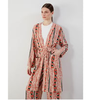 LCW Modest Turuncu Şal Yaka Desenli Oversize Kadın Kimono