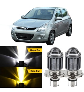 Hyundai İ20 2008-2014 Uyumlu Mercekli Far Ampulü Led Xenon Sarı-Beyaz Far Şimşek Etkili Uzun Kısa