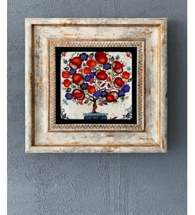 Çerçeveli Taş Duvar Dekoru 20x20 çiçek