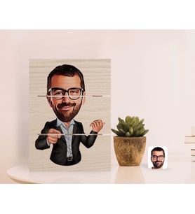 BK Gift Kişiye Özel Amca Karikatürlü Otantik Masaüstü Ahşap Palet Çerçeve-1 (Beyaz)
