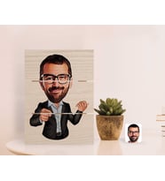 BK Gift Kişiye Özel Amca Karikatürlü Otantik Masaüstü Ahşap Palet Çerçeve-1 (Beyaz)
