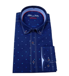 Erkek Slim Fit Puantiye Gömlek 59216 (Lacivert)