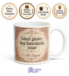 Nostaljik Tasarım Baskılı Kupa Bardak Hediyelik Retro Porselen Hediye