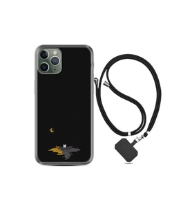 Iphone 13 Pro Uyumlu Kılıf Silikon Desen Boyun Askılı Ay Ve Kedi 1683