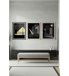 Minimal Gece Manzaraları 3’lü Ahşap Çerçeveli Tablo Seti