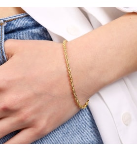 14 Ayar Altın Halat Bileklik  3 mm (Çok Renkli)