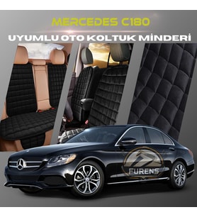 Mercedes C180 Siyah Renk Tay Tüyü Cepli & Terletmez Sırtlı Oto Koltuk Minder Seti - Koltuk Koruma Kılıfı (ÖN & ARKA TAM SET)