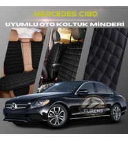 Mercedes C180 Siyah Renk Tay Tüyü Cepli & Terletmez Sırtlı Oto Koltuk Minder Seti - Koltuk Koruma Kılıfı (ÖN & ARKA TAM SET)