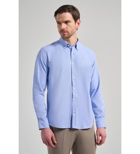 Uzun Kol Düz Oxford Düğmeli Yaka Cepsiz Pamuklu Classic Slim Fit Gömlek 1004250168 (Mavi)
