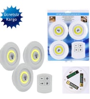 Led Işık Kablosuz Uzaktan Kumandalı Dolap İçi Led Ampul Seti 3lü Set Gece Lambası Spot Lamba