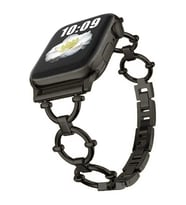 Apple Watch 7 45mm Uyumlu Kordon Metal Paslanmaz Halka Tasarımlı KRD-56 Kayış (Siyah)