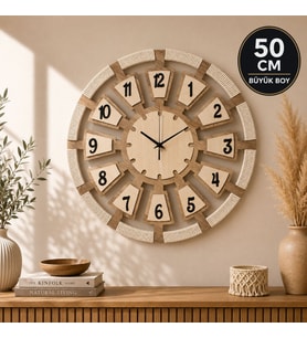 ERGEÇ TASARIM 50 Cm Makrome Detaylı Dekoratif Duvar Saati Atlantik Çam MDF Modern Salon Saati