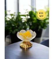 Gold Renk Metal Ayaklı Lotus Çiçeği Kahve Yanı Cam Drajelik Lokumluk Seti – 6 Adet (Sarı)