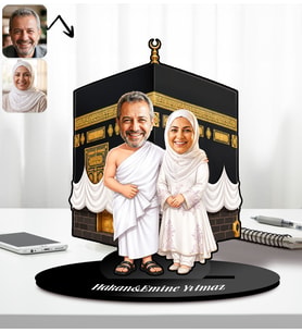 BK Gift Kişiye Özel Çift Hac-Umre Kabe Ziyaret Tasarımlı Karikatür Biblo