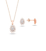 Rose Gold Zirkon Taşlı Kadın Kolye Küpe Seti