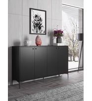 Wood'n Love Hestia Premium 4 Kapaklı Metal Ayaklı 160 Cm Çok Amaçlı Dolap Konsol - Siyah / Siyah