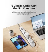 Belkin Surge Plus Priz (Dalgalanma Koruyucu 2.4A, 2M Kablo), Beyaz / Gri