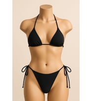 Kadın Siyah Yandan ve Boyundan Bağlamalı Bikini Mayo Takımı
