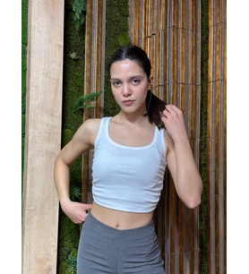 Kadın Büzgülü U Yaka Beyaz Crop/Bluz