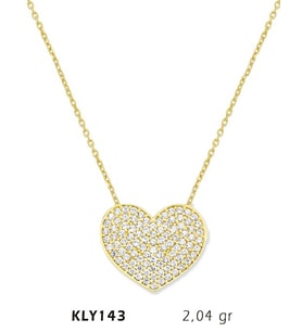 14 Ayar Altın Kalp Kolye KLY143 (Çok Renkli)