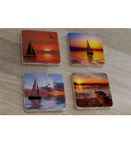 Gün Batımında Yelkenliler Doğal Taş Bardak Altlığı 4'lü set - Natural Stone Coasters