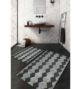 Dijital Baskılı Kaymaz Taban Yıkanabilir 2'li Klozet Takımı Banyo Paspası NDKZ-HT-526 (Gri)