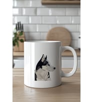 Sibirya Kurdu Desenli 330ml Baskılı Beyaz Seramik Kupa Bardak