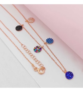 Gümüş Daire Taşlı Sembol Sallantılı Kolye 925 Ayar
