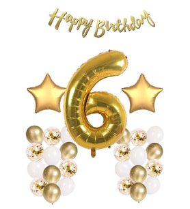 Gold Konsept Doğum Günü Kutlama Seti; Beyaz Gold Konfetili Balon, Rakam Yıldız Folyo Ve Banner