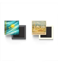 Buzdolap Magnetleri - Kazakistan Bayrağı ve Paper Cut Tema - 2'li Set Magneti