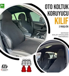 Oto Koltuk Koruyucu Kılıf Siyah Universal 2 Parça Ön A+ Kalite