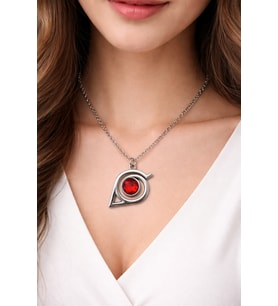Naruto Konoha Sharingan Kolye Gümüş Renk 60 cm Unisex Metal Zincir
